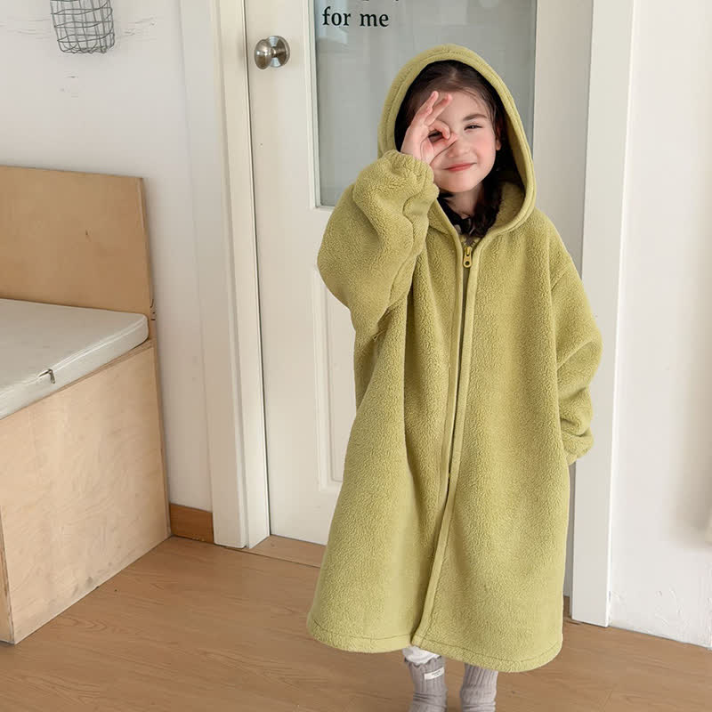 Simple Hooded Plush Zip-Up Child Robe