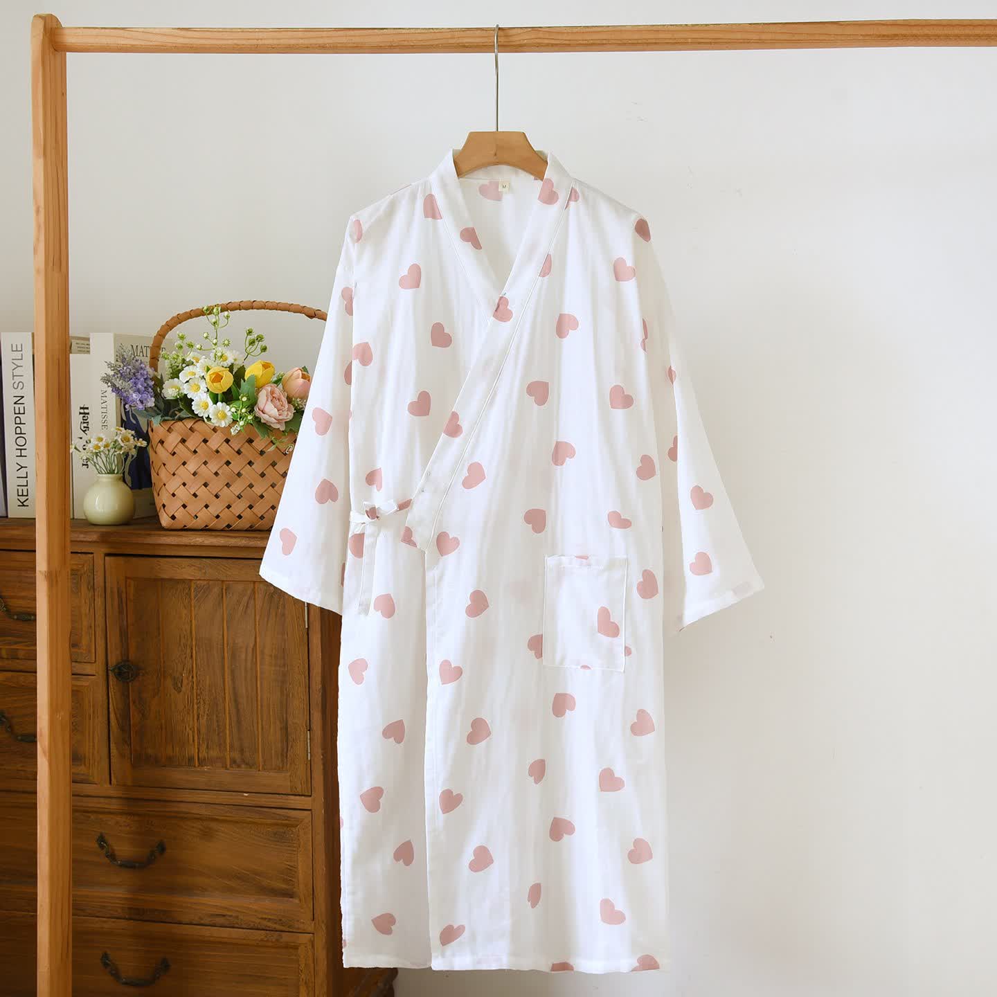 Heart Cotton Gauze Kimono Bathrobe
