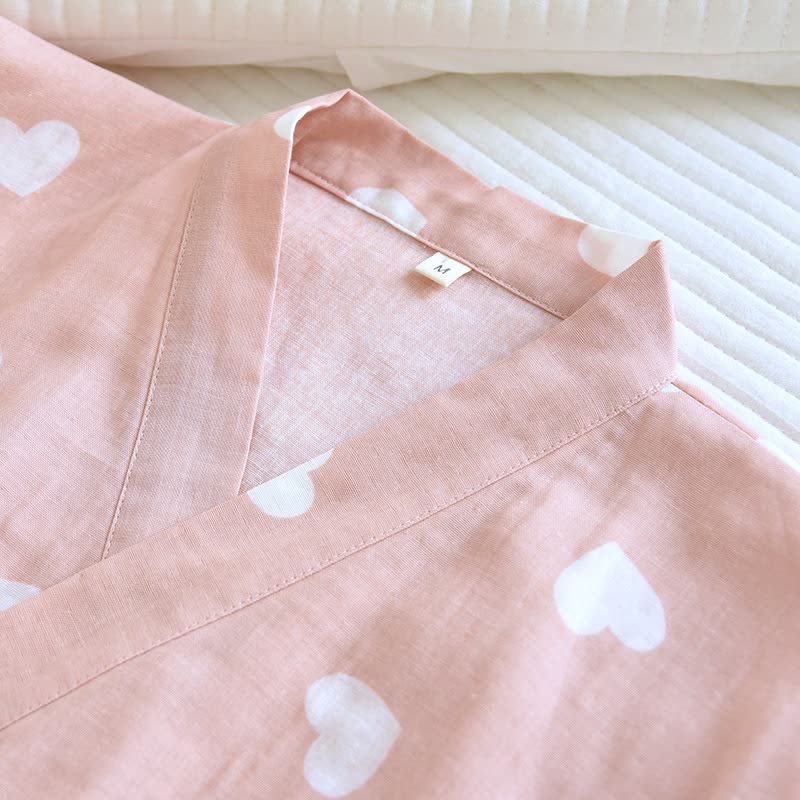 Heart Cotton Gauze Kimono Bathrobe