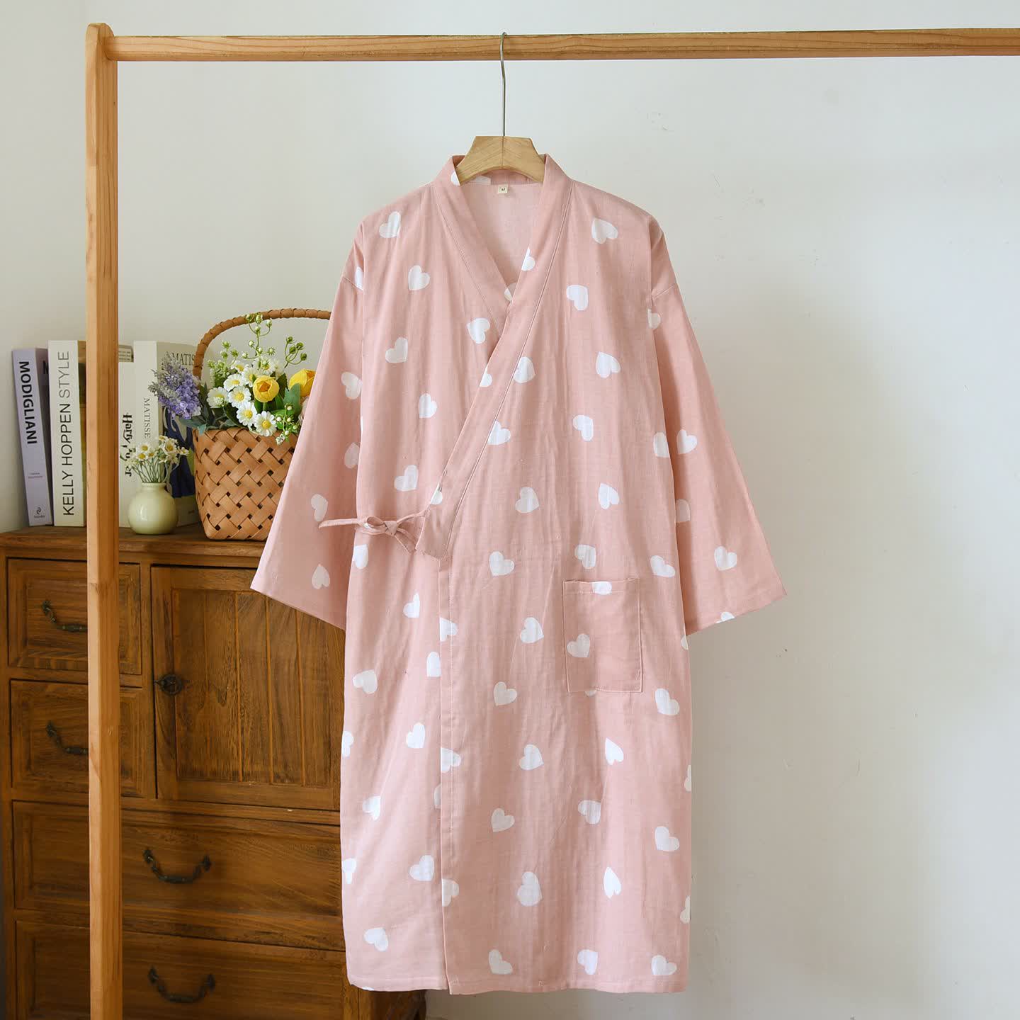 Heart Cotton Gauze Kimono Bathrobe