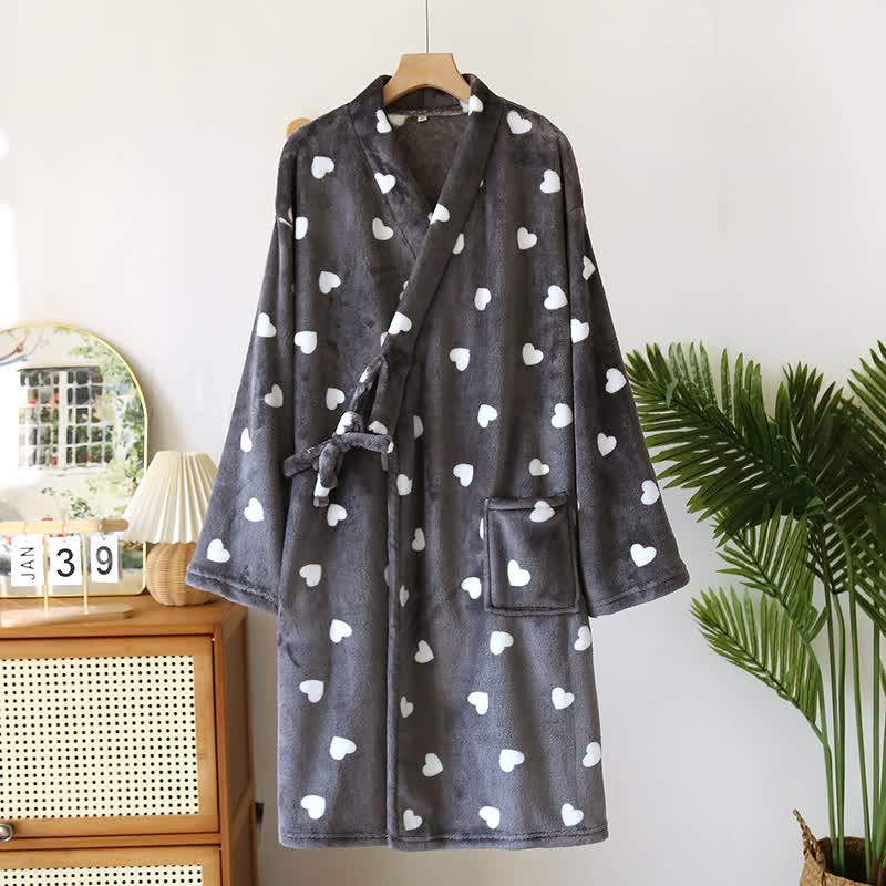 Couples Matching Heart Plush Kimono Robe