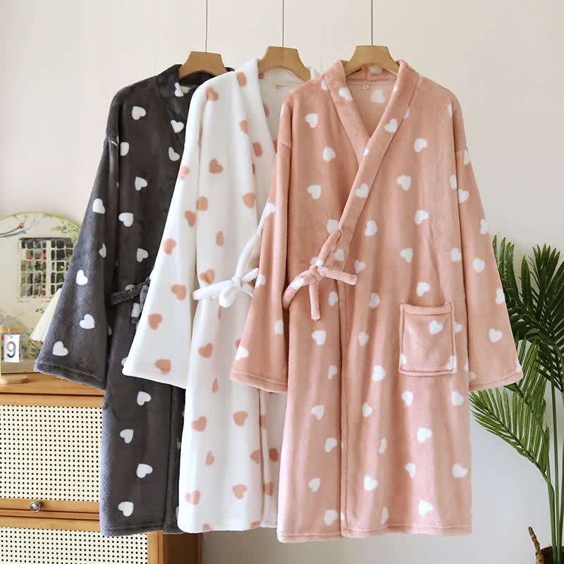 Couples Matching Heart Plush Kimono Robe