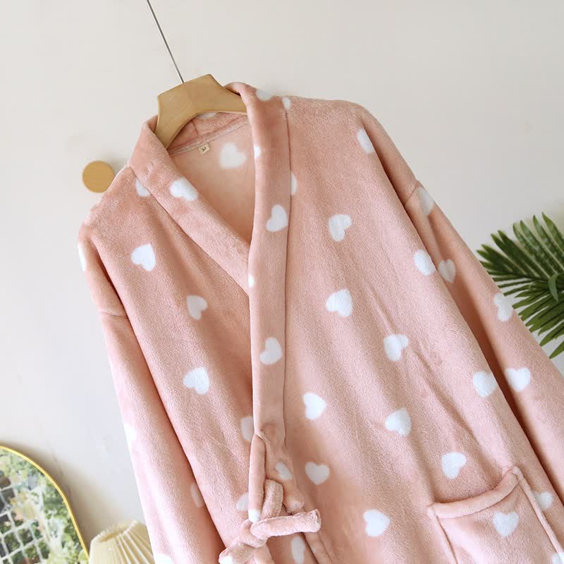 Couples Matching Heart Plush Kimono Robe