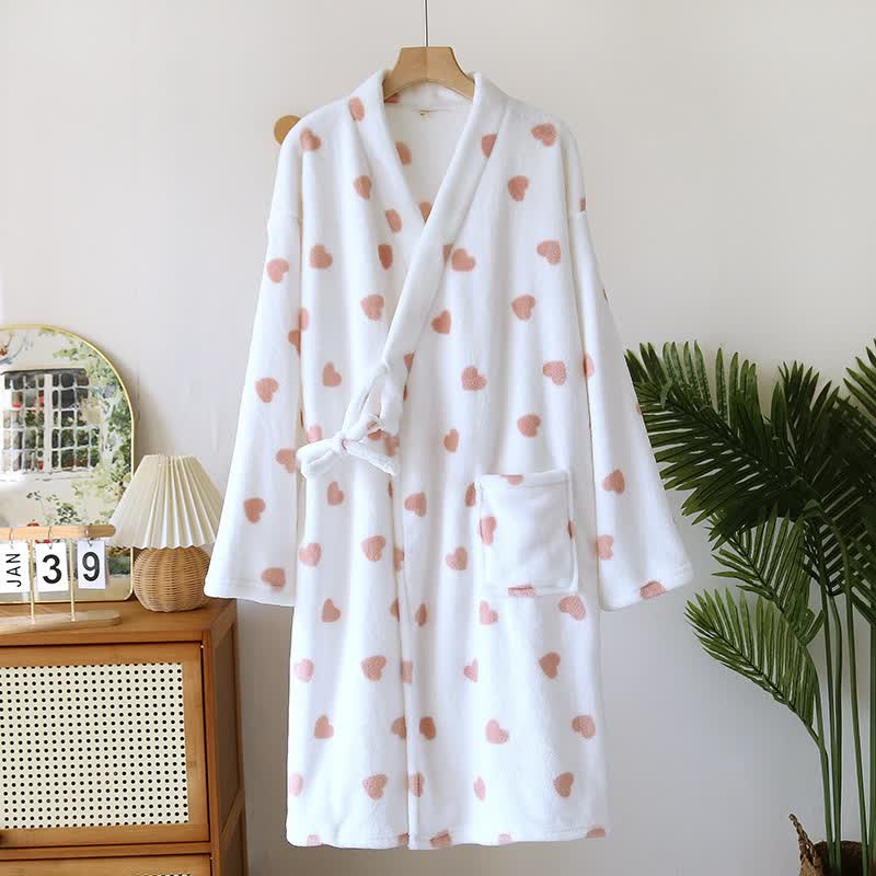 Couples Matching Heart Plush Kimono Robe