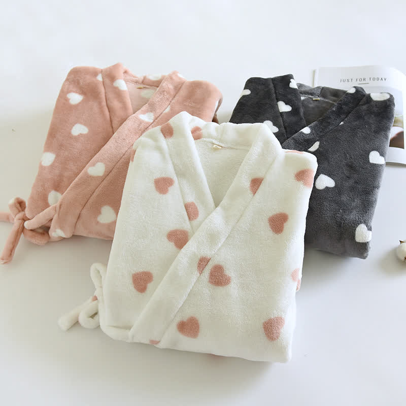 Couples Matching Heart Plush Kimono Robe