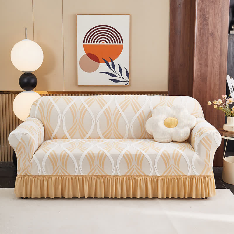 Ownkoti Jacquard Elastic Non-Slip Couch Slipcover - Yellow - Skirted - 4-Seater 92" - 118" - image 15