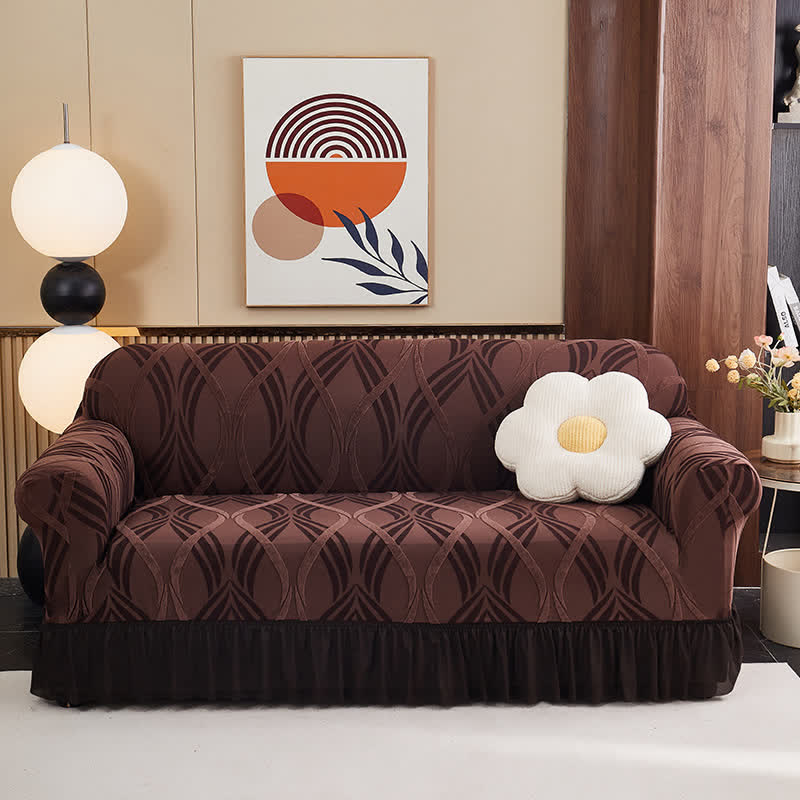 Ownkoti Jacquard Elastic Non-Slip Couch Slipcover - Brown - Skirted - 4-Seater 92" - 118" - image 13