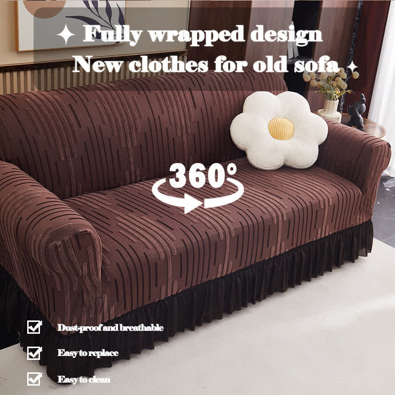 Ownkoti 3D Jacquard Thickened Sofa Cover with Ruffled Skirt - image 1