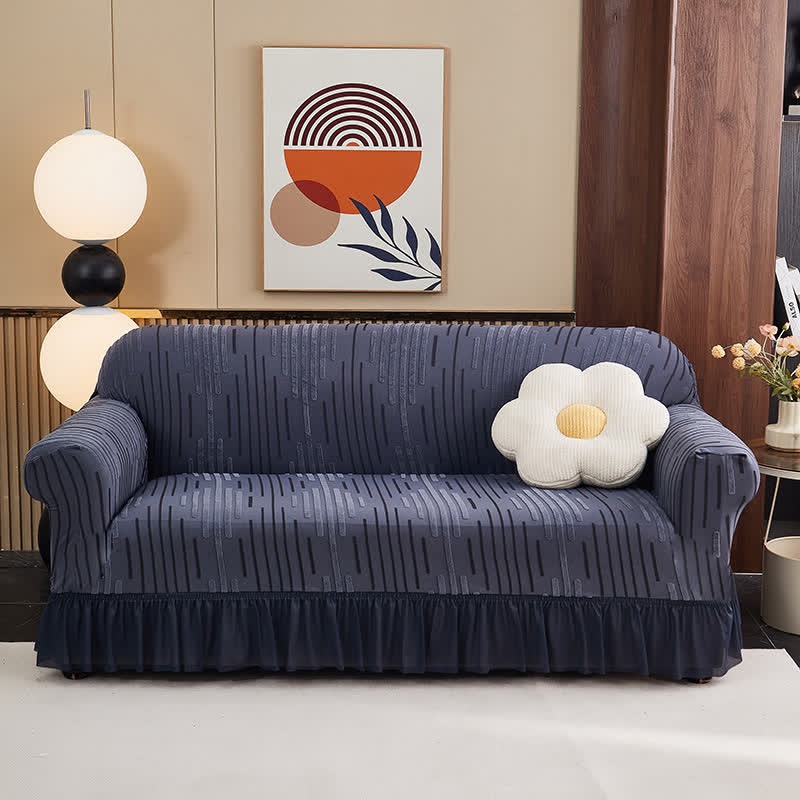 Ownkoti 3D Jacquard Thickened Sofa Cover with Ruffled Skirt - Gray Blue - 4-Seater 92" - 118" - image 6