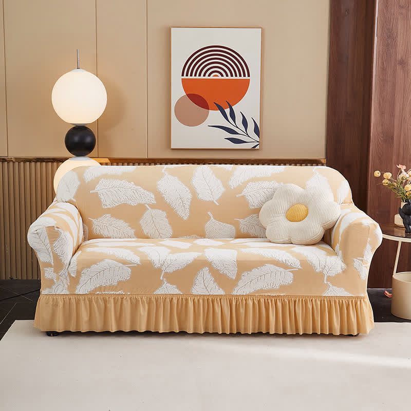 Ownkoti Jacquard Leaf Elastic Full-Wrap Slipcover - Yellow - 4-Seater 92" - 118" - image 13