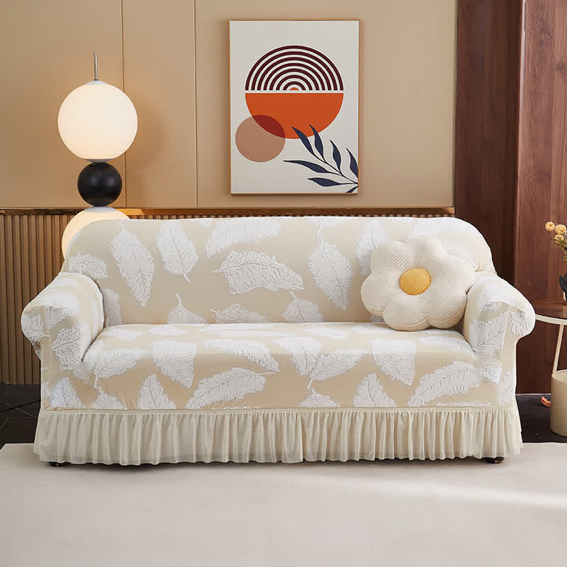 Ownkoti Jacquard Leaf Elastic Full-Wrap Slipcover - Beige - 4-Seater 92" - 118" - image 14