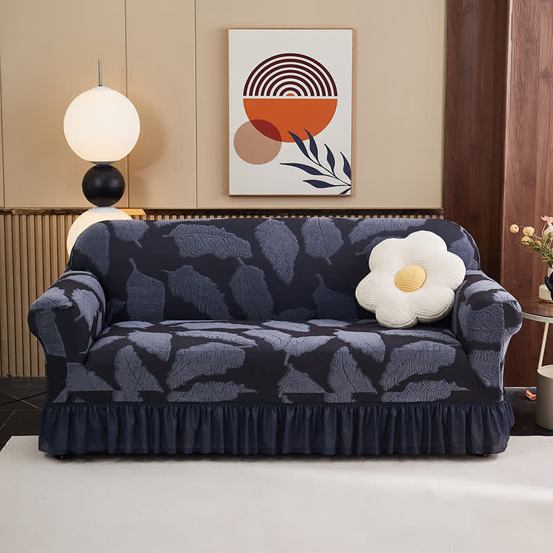 Ownkoti Jacquard Leaf Elastic Full-Wrap Slipcover - Gray Blue - 4-Seater 92" - 118" - image 5