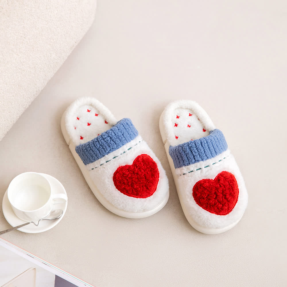 Heart Pattern Plush House Slippers