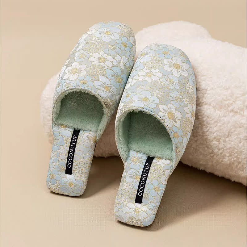 Ownkoti Oriental Peach Blossom Jacquard Plush Slippers