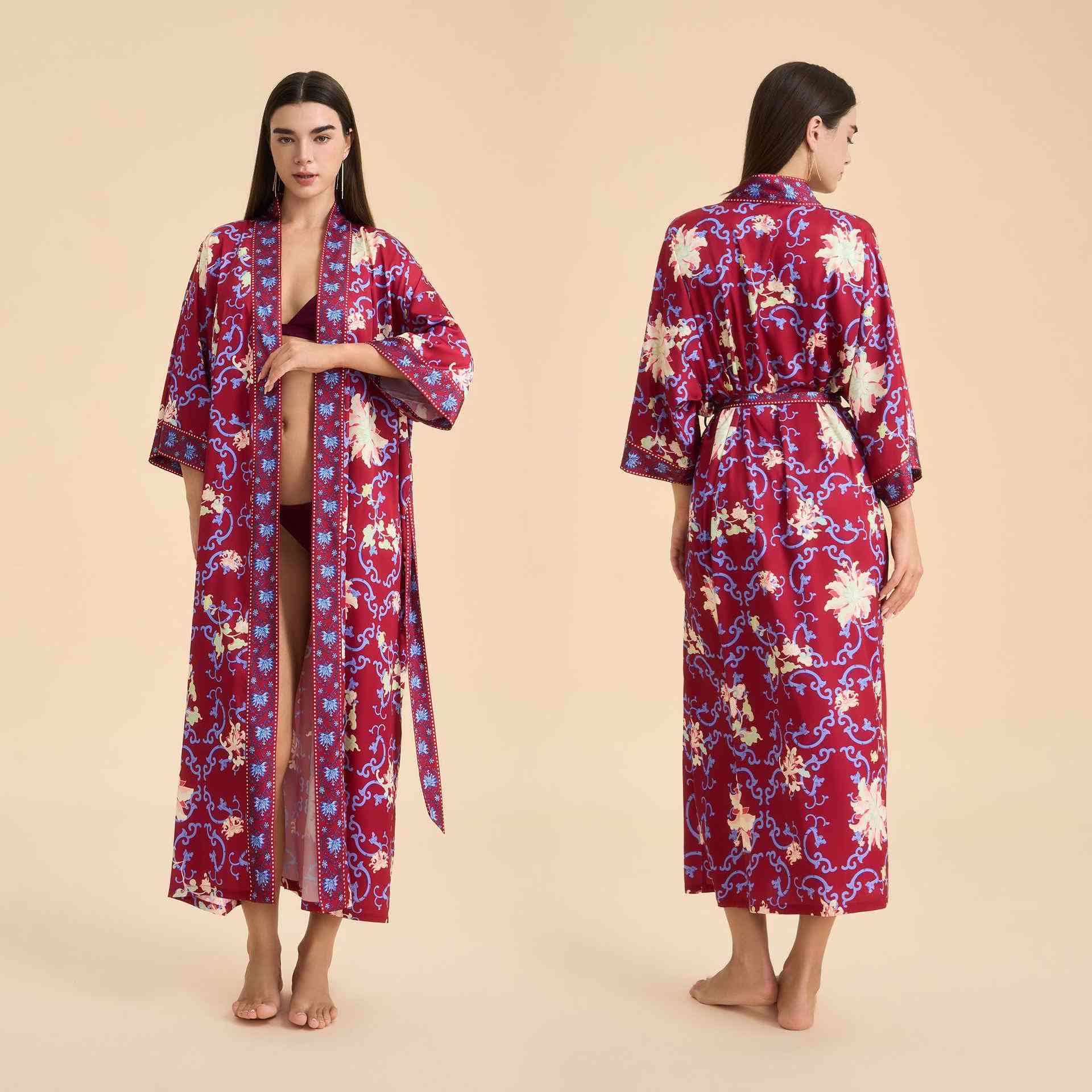 Retro Floral Kimono Style Bathrobe