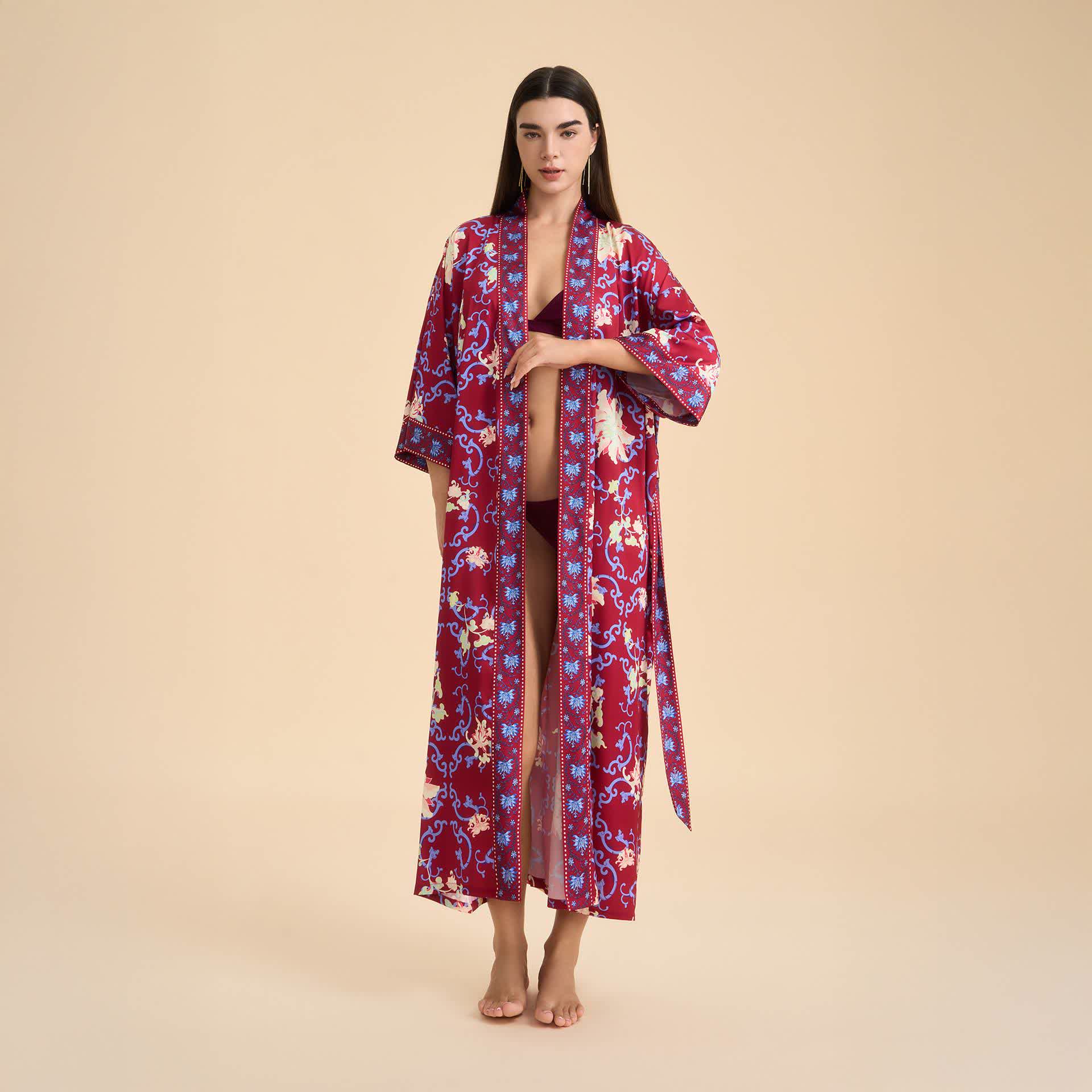 Retro Floral Kimono Style Bathrobe