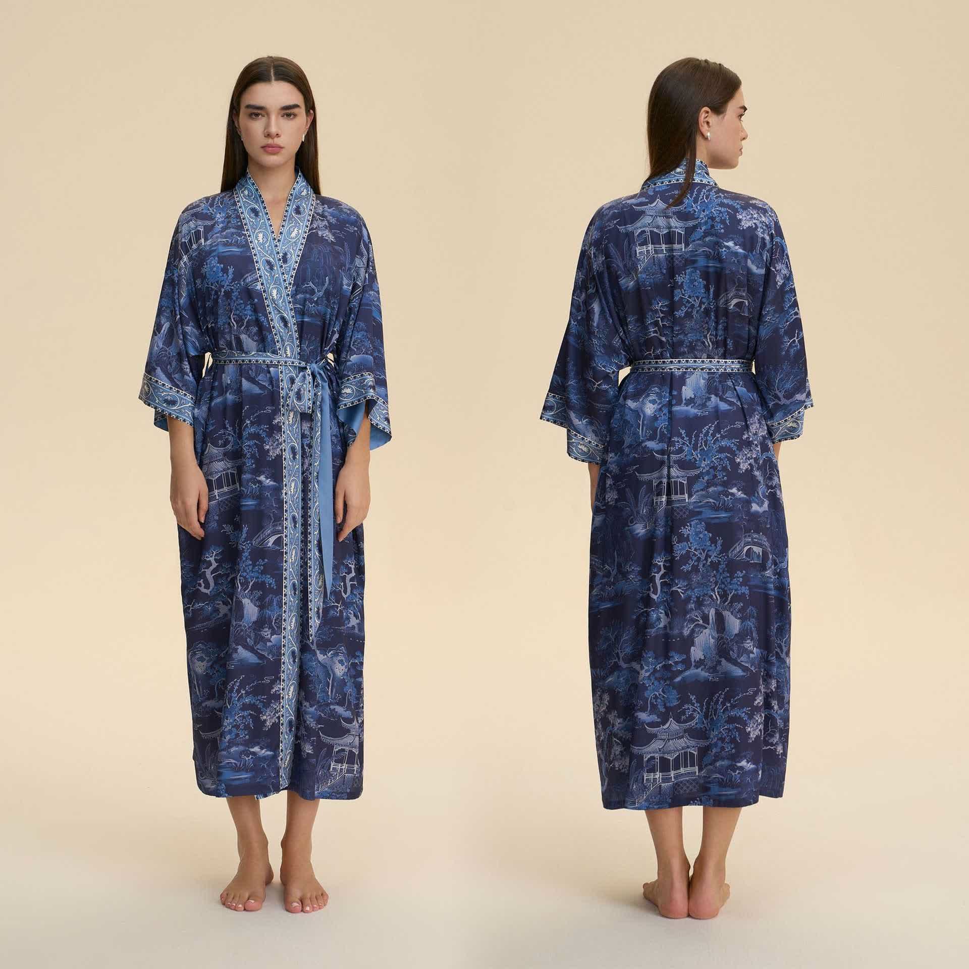 Oriental Landscape Kimono Style Bathrobe
