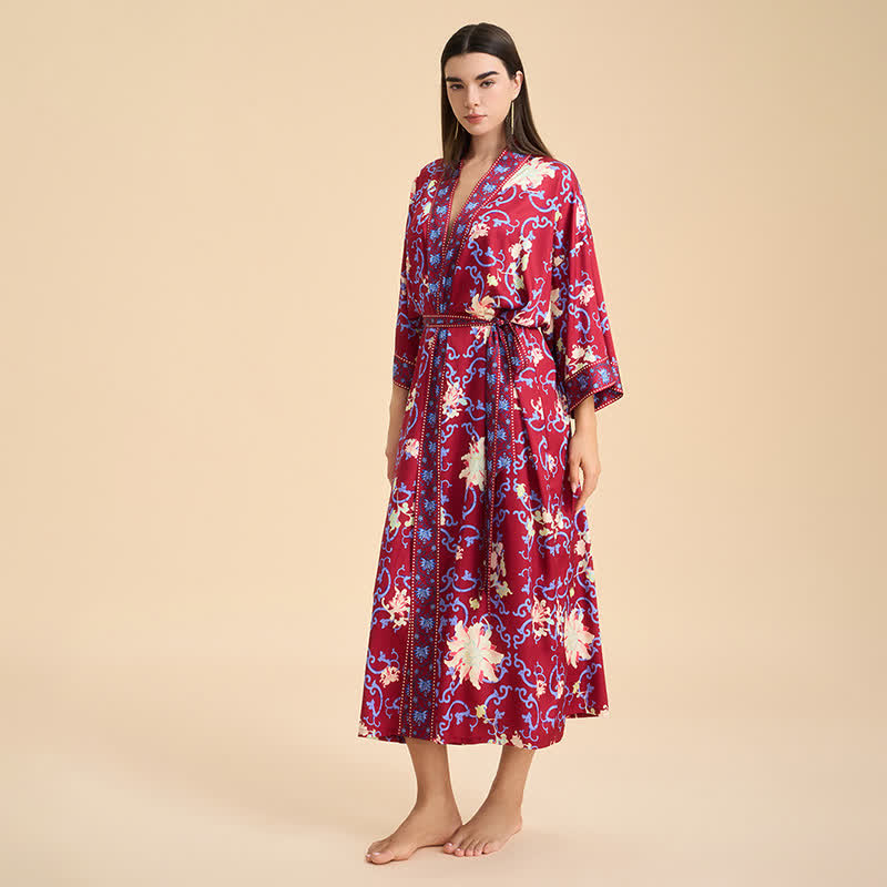 Retro Floral Kimono Style Bathrobe