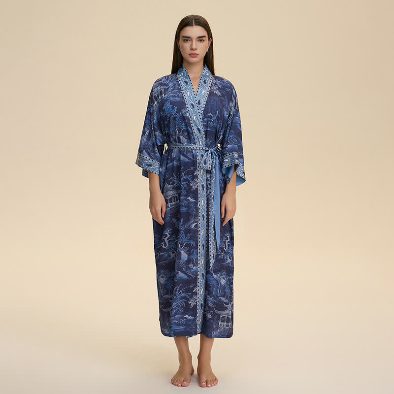 Oriental Landscape Kimono Style Bathrobe