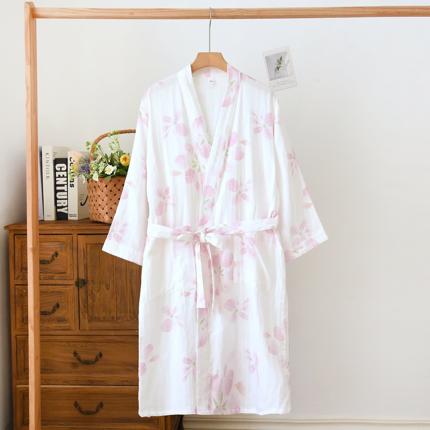 Cherry Blossom Cotton Gauze Kimono Bathrobe