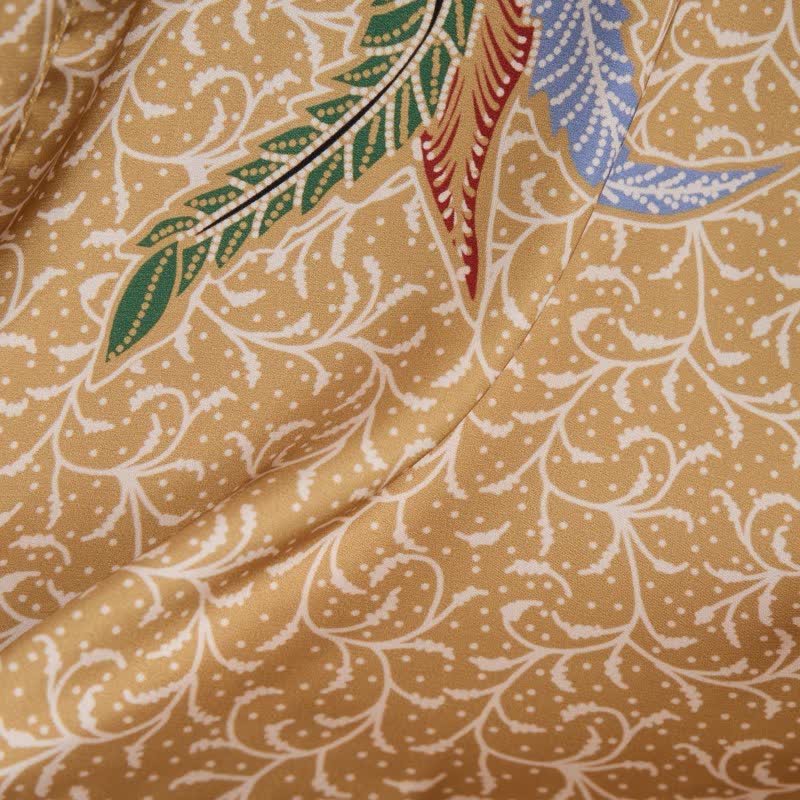 Oriental Floral Bird Kimono Style Bathrobe
