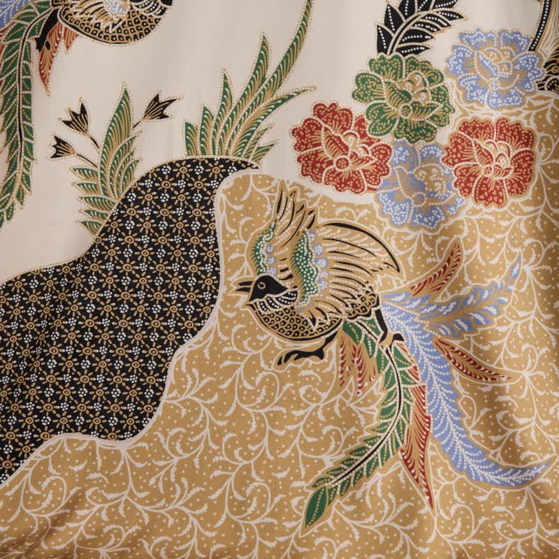 Oriental Floral Bird Kimono Style Bathrobe