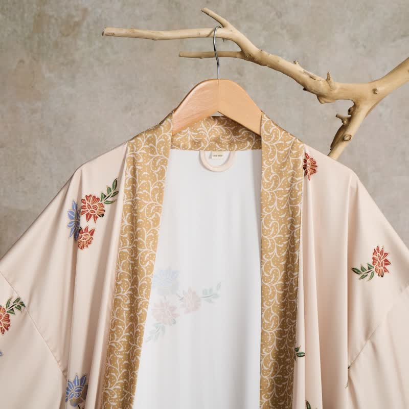Oriental Floral Bird Kimono Style Bathrobe