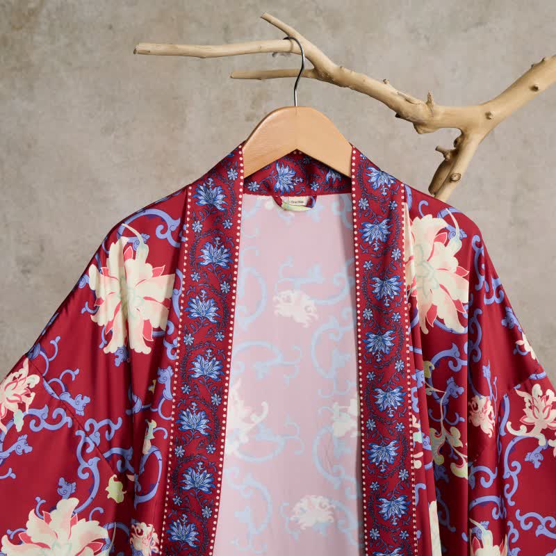 Retro Floral Kimono Style Bathrobe