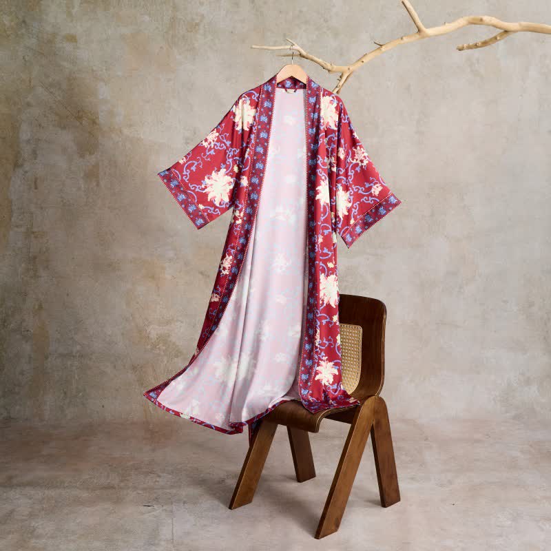Retro Floral Kimono Style Bathrobe