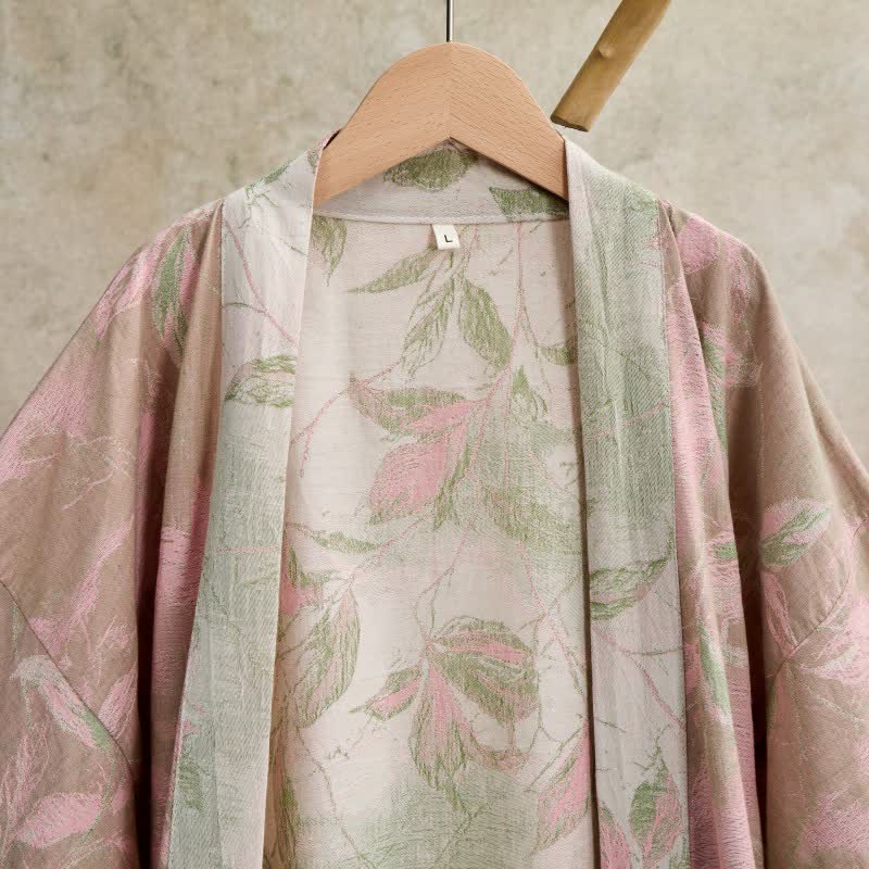 Natural Leaf Cotton Gauze Kimono Robe