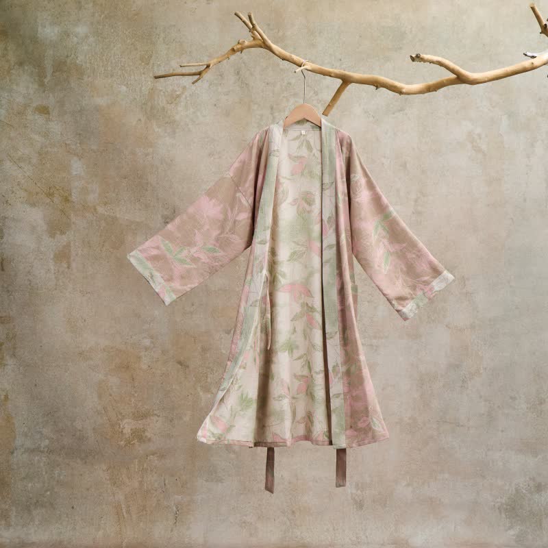 Natural Leaf Cotton Gauze Kimono Robe
