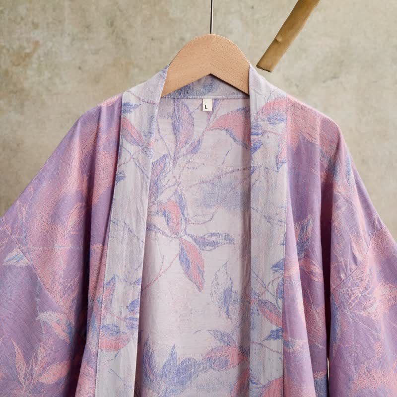 Natural Leaf Cotton Gauze Kimono Robe