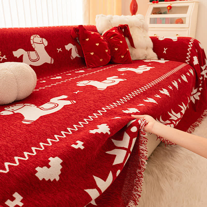 Ownkoti New Year Chenille Sofa Cover with Lucky Horse - image 5