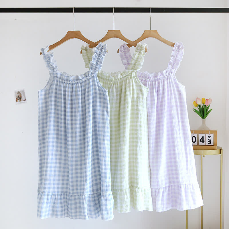 Cotton Ruffle Gingham Cami Nightgown