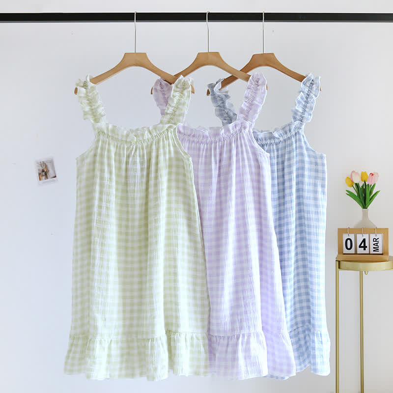 Cotton Ruffle Gingham Cami Nightgown