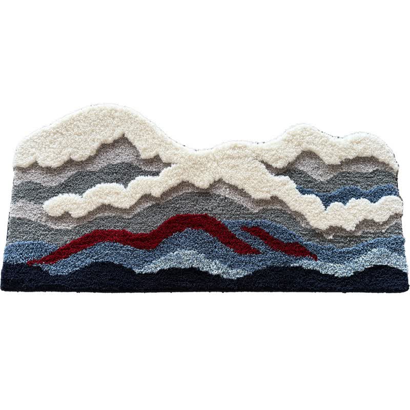 Abstract Wave Shaped Flocked Rug