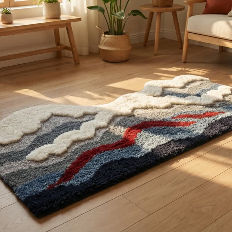Abstract Wave Shaped Flocked Rug