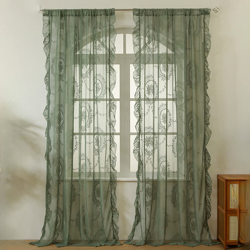 Cottage Lace Sheer Curtain with Ruffle Trim