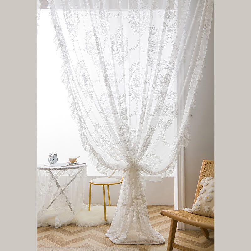 Cottage Lace Sheer Curtain with Ruffle Trim