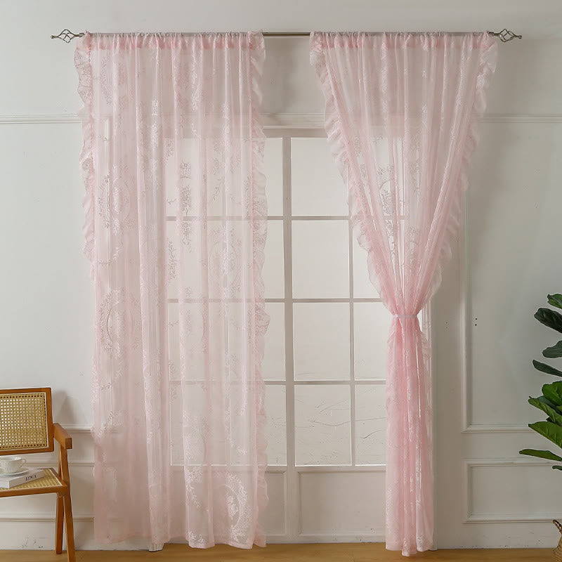 Cottage Lace Sheer Curtain with Ruffle Trim