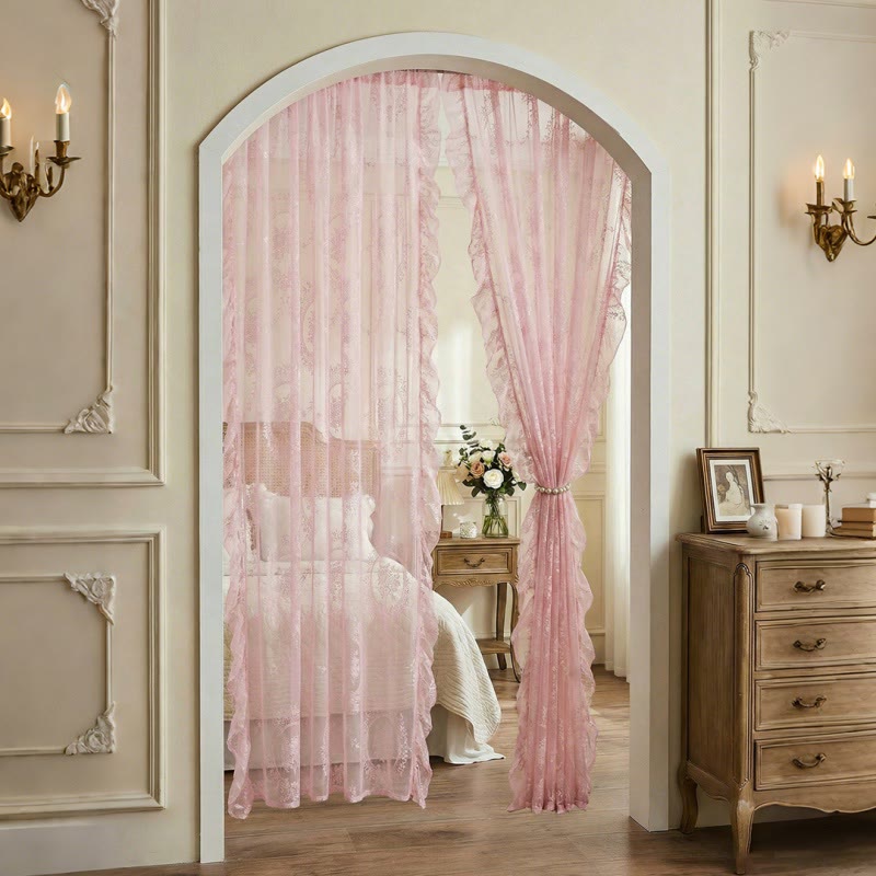 Cottage Lace Sheer Curtain with Ruffle Trim