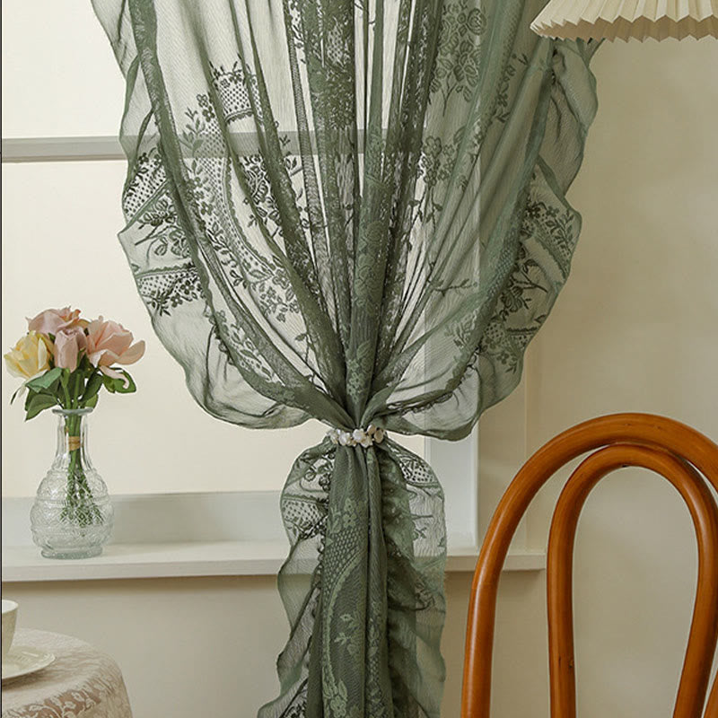 Cottage Lace Sheer Curtain with Ruffle Trim