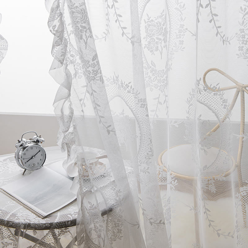 Cottage Lace Sheer Curtain with Ruffle Trim