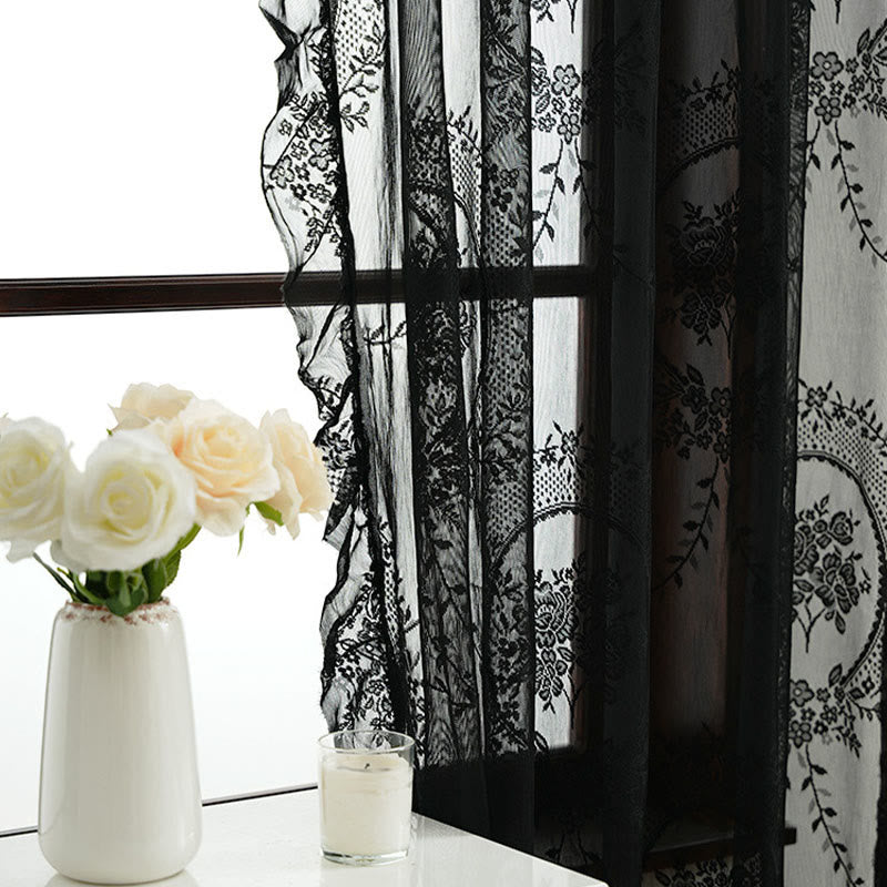 Cottage Lace Sheer Curtain with Ruffle Trim