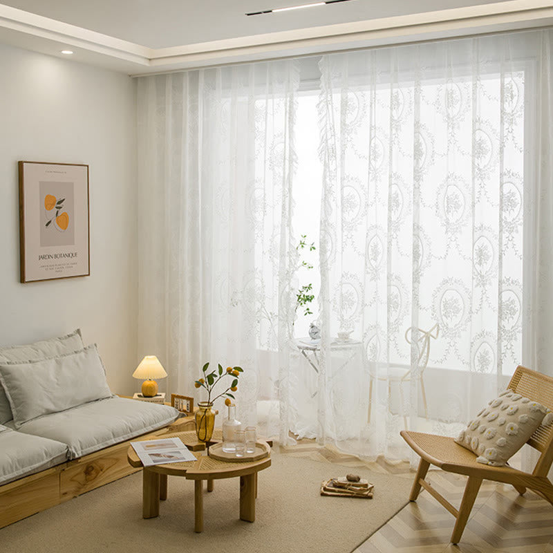 Cottage Lace Sheer Curtain with Ruffle Trim