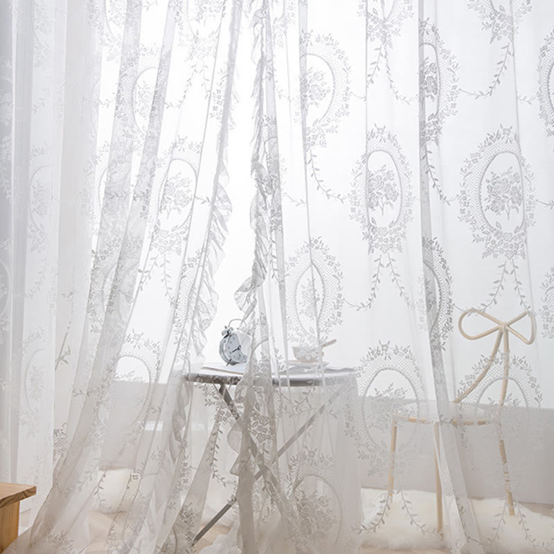 Cottage Lace Sheer Curtain with Ruffle Trim