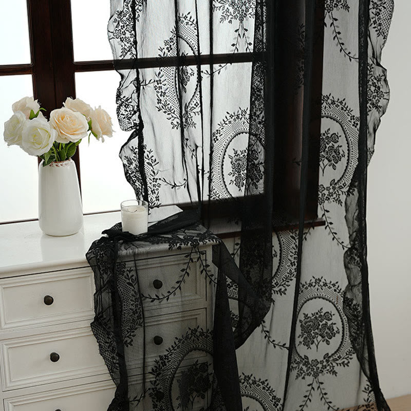 Cottage Lace Sheer Curtain with Ruffle Trim