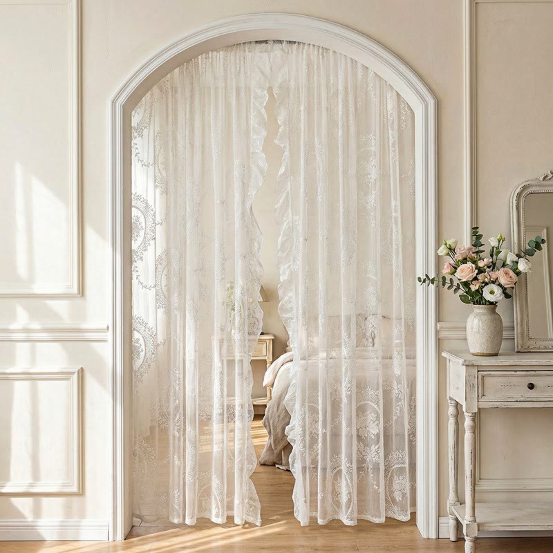 Cottage Lace Sheer Curtain with Ruffle Trim