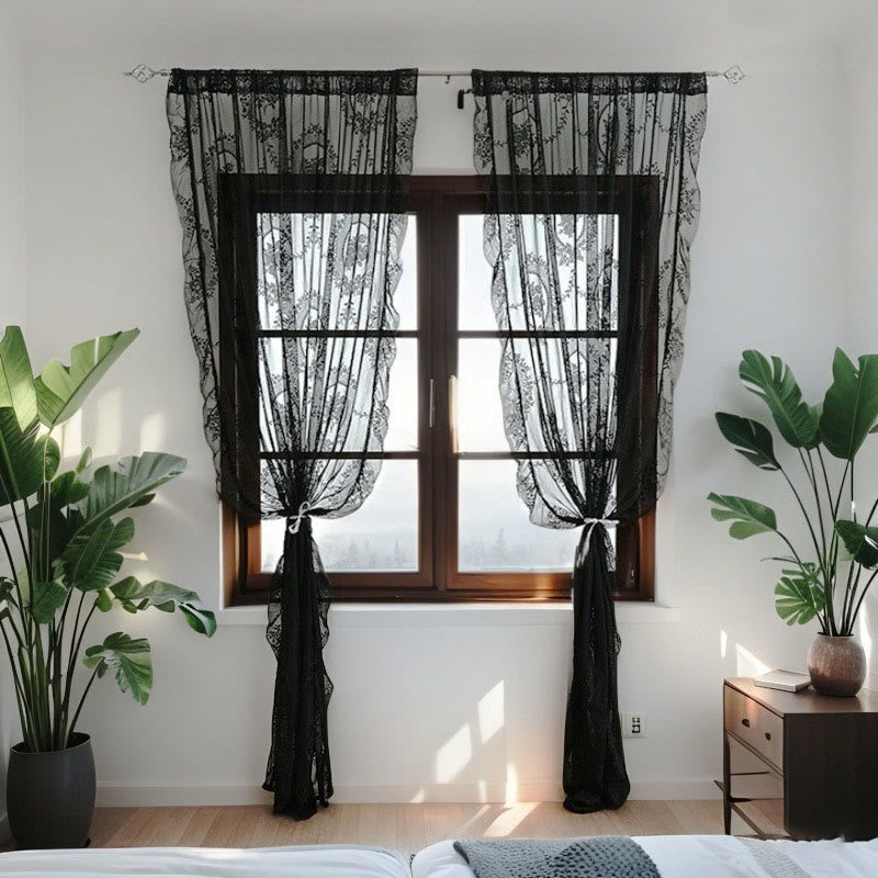Cottage Lace Sheer Curtain with Ruffle Trim