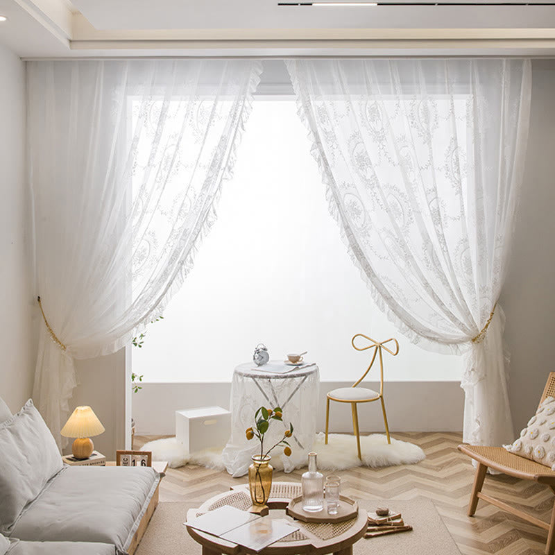 Cottage Lace Sheer Curtain with Ruffle Trim